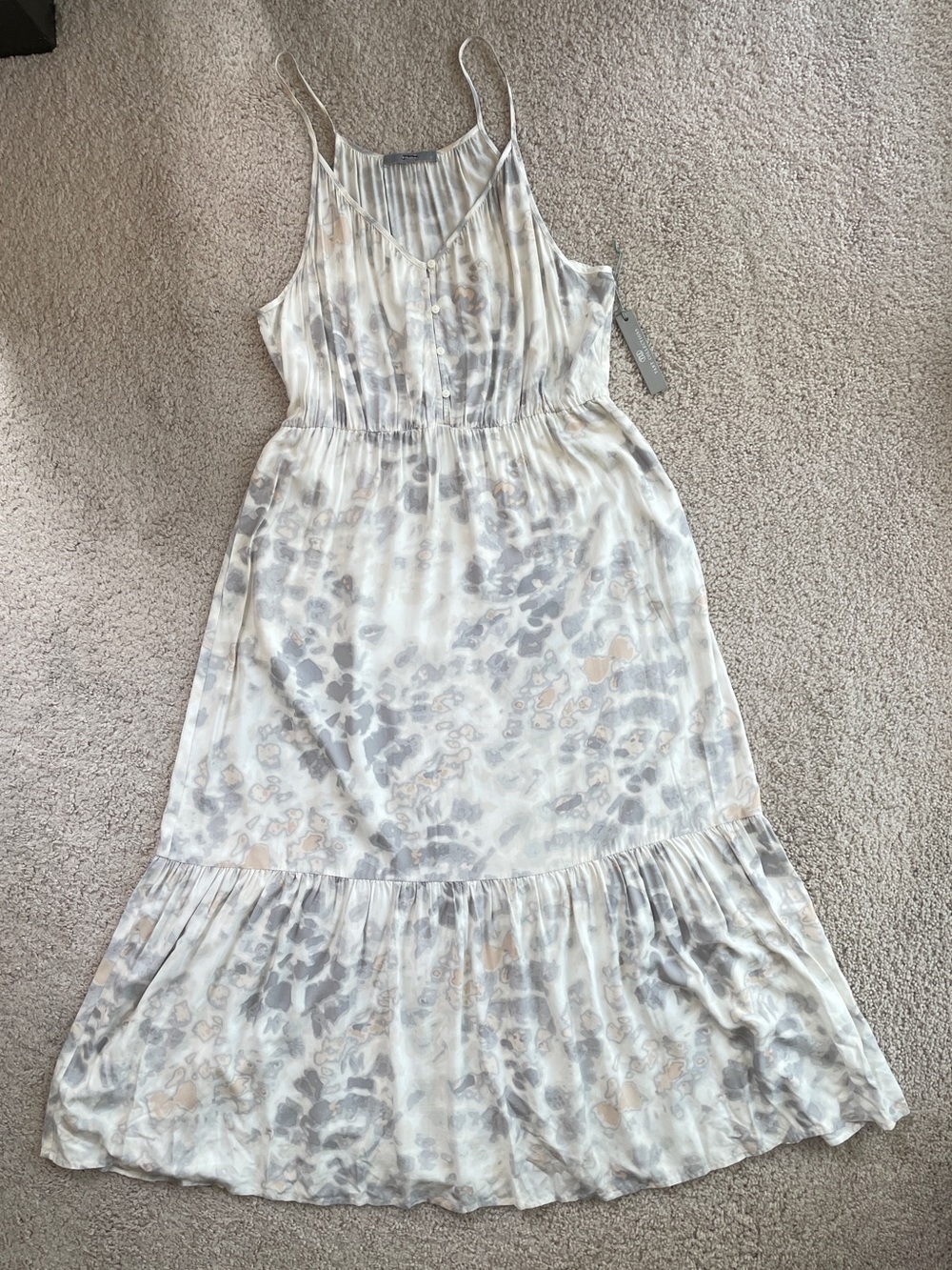 TART Tie Dye Watercolor Gray Pink White Sleeveless V-Neck Maxi Dress Size Large